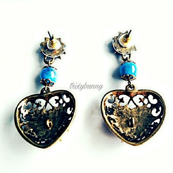 Drop heart stardust drop earrings - Picture 2 of 4